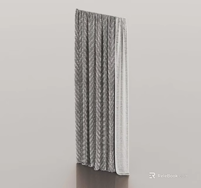 Gray And White Textured Window Curtains With Modern Design Pattern For Home Interior Decor 3d model 