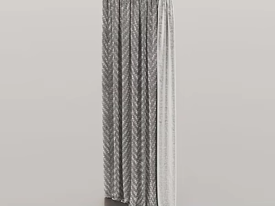 Gray And White Textured Window Curtains With Modern Design Pattern For Home Interior Decor 3d model