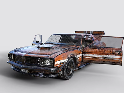 Rusty Vintage Muscle Car With Open Doors And Damaged Body Exterior 3d model