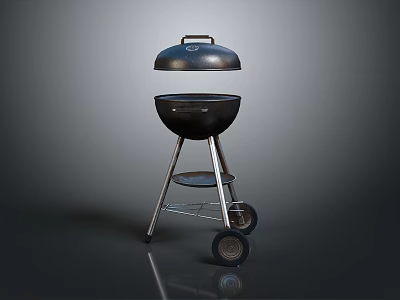 Black Barbecue Grill with Lid Wheels and Metal Stand for Outdoor Cooking 3d model