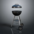 Black Barbecue Grill with Lid Wheels and Metal Stand for Outdoor Cooking
