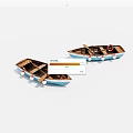 Two Blue Wooden Boats With Wooden Oars And Red White Buoys