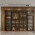 Modern Wooden Decorative Cabinet With Glass Doors Displaying Toy Car Models And Collectibles