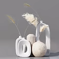 Minimalist Modern Decorative Ornament Set Featuring Pampas Grass White Vase Table Lamp Clock And Diffuser