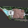 Residential Villa Architectural Model With Red Roof Lush Greenery And Swimming Pool