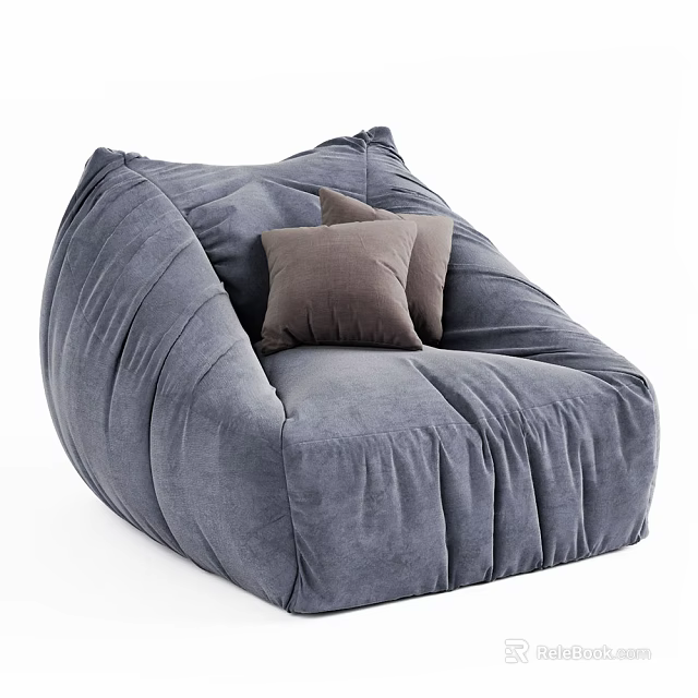 Gray Velvet Bean Bag Chair With Pleated Design And Brown Cushions 3d model 