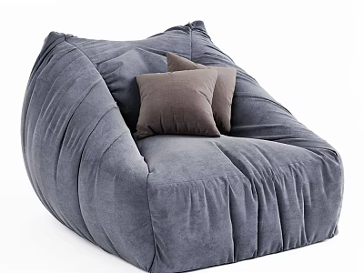 Gray Velvet Bean Bag Chair With Pleated Design And Brown Cushions 3d model