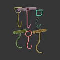 Various Metal Hardware Tools With Wooden Handles And Different Hook Shapes On Dark Background