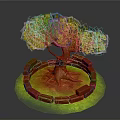 Yellow Leaved Tree With Red Brick Circular Wall And Green Grass Base