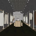 Modern Clothing Store Interior With Hanging Clothes On Racks And Wooden Display Table