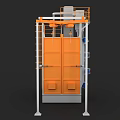 Industrial Processing Machine With Orange Chamber Blue Components Overhead Platform Guardrail And Suspension System