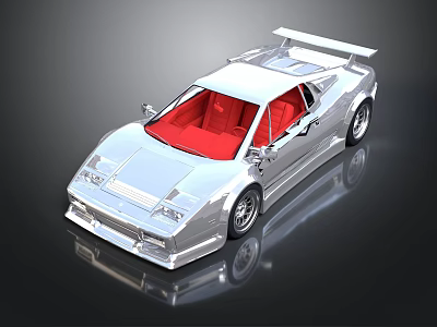 Silver Classic Sports Car With Red Interior And Rear Spoiler Design 3d model