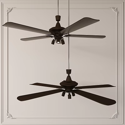 Double Brown Ceiling Fan Lights With Multiple Blades For Indoor White Ceiling Space 3d model