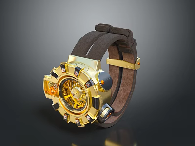 Elegant Gold Luxury Watch With Leather Strap And Mechanical Movement Design 3d model