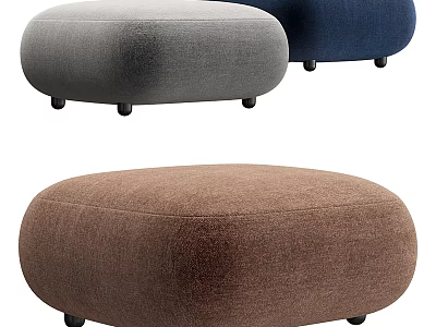 Modern Round Ottoman Footstools In Gray Blue And Brown Padded Design With Legs 3d model