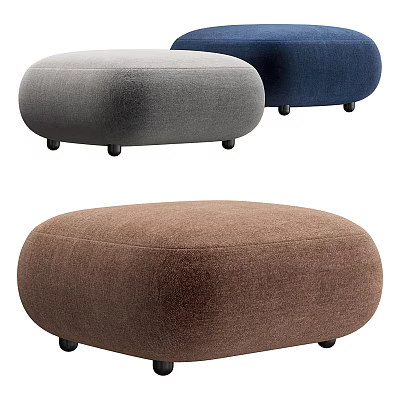 Modern Round Ottoman Footstools In Gray Blue And Brown Padded Design With Legs 3d model
