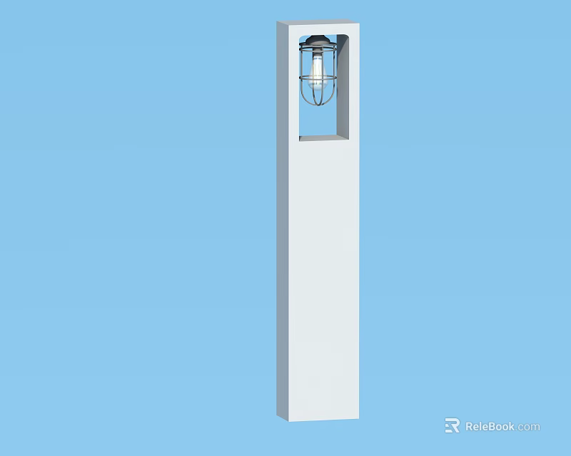 White Pillar Outdoor Light With Modern Lantern Design And Clear Glass Shade 3d model 