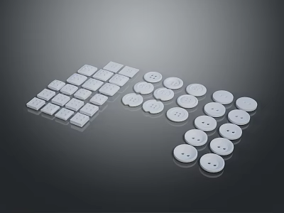Assorted White Square And Round Buttons For Daily Household Use 3d model