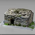 Rustic Stone Built Structure With Moss Covered Roof And Green Grass Surroundings
