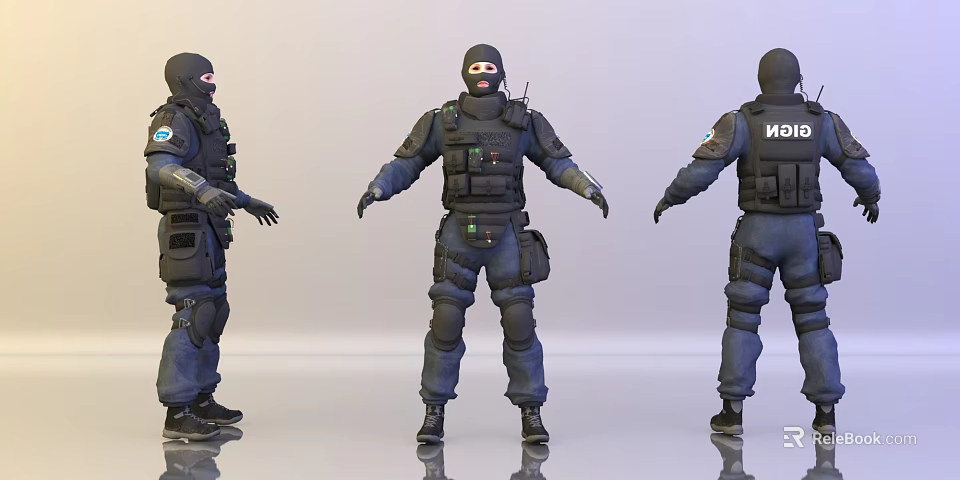 Game And Movie Character SWAT Style With Tactical Gear From Different Angles 3d model 
