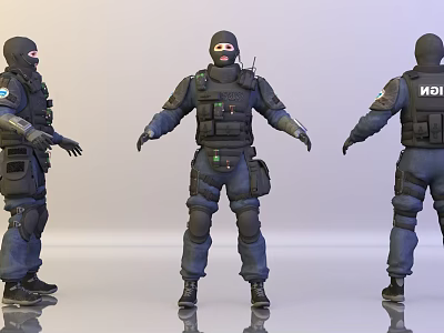 Game And Movie Character SWAT Style With Tactical Gear From Different Angles 3d model