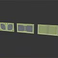 Three White Rectangular Scene Components With Grille Patterns And Designs