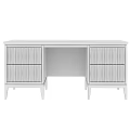 Modern Black Desk With Slatted Doors Rectangular Top And Storage Cabinets