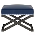 Modern Blue Upholstered Ottoman With Nailhead Trim And Cross Wooden Frame