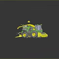 Green And Yellow Agricultural Machinery With Cutting Attachments And Operator Cabs