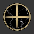 Gold Metal Decorative Ornament With Circular Frame And Black Marble Base