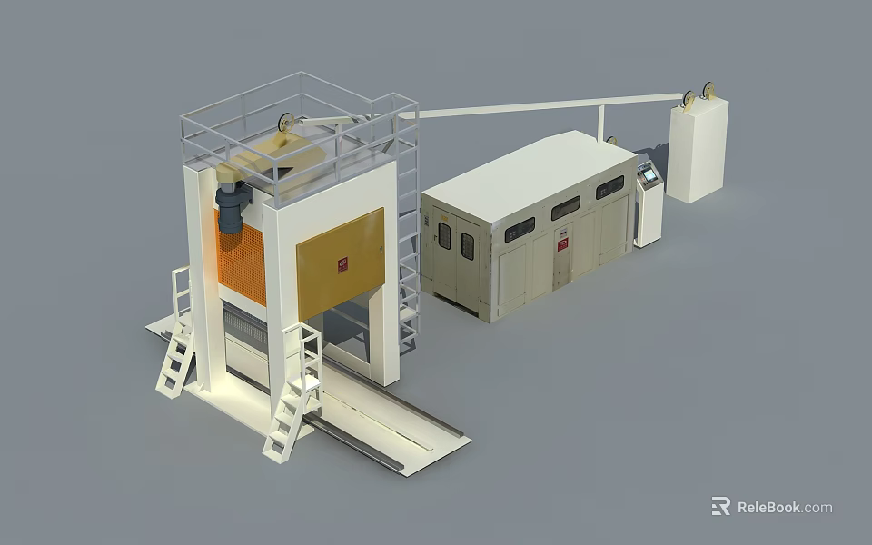 Industrial Automated Production Line Equipment With Control Panel Metal Platform And Ladder 3d model 