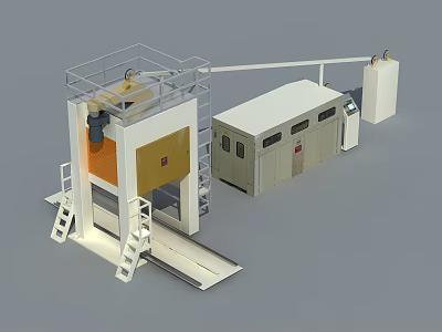 Industrial Automated Production Line Equipment With Control Panel Metal Platform And Ladder 3d model