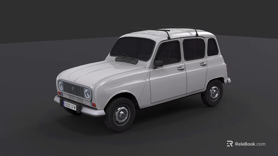Vintage White Small Car With Roof Rack And Classic Four Door Design 3d model 