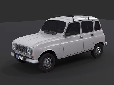 Vintage White Small Car With Roof Rack And Classic Four Door Design 3d model