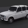 Vintage White Small Car With Roof Rack And Classic Four Door Design