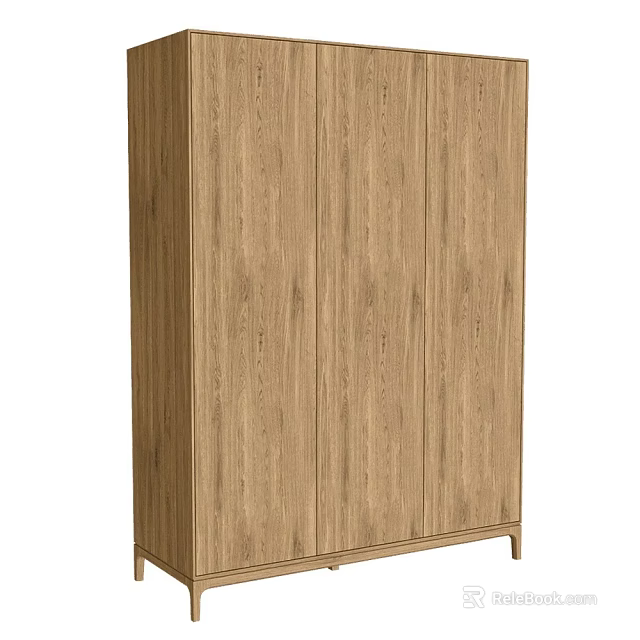Stylish Wooden Wardrobe With Two Doors Modern Design Light Wood Finish For Bedroom Storage 3d model 