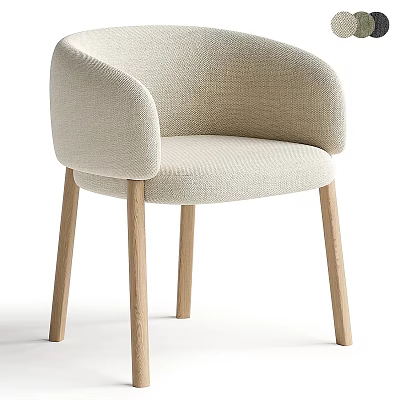 Beige Fabric Dining Chair With Curved Armrests And Light Wooden Legs Modern Design 3d model