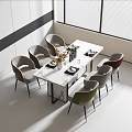 Elegant Modern Dining Table Set With Marble Top Multicolored Chairs And Decorative Tableware 3d model
