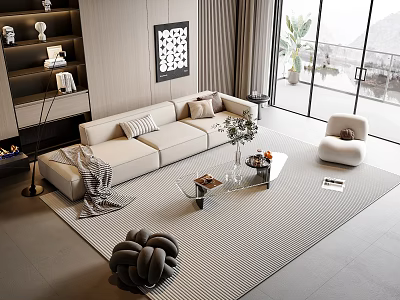Modern Sofa And Coffee Table Set With Pillows Throw Blanket Accent Chair In Living Room 3d model