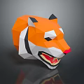 Orange 3D Low Poly Tiger Head With Black Stripes And Geometric Design 3d model