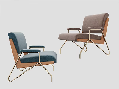 Modern Minimalist Single Sofa With Blue And Gray Upholstery And Metal Frame 3d model