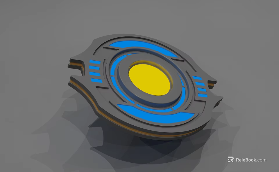 Circular Technological Device With Blue Rings And Yellow Central Circle 3d model 