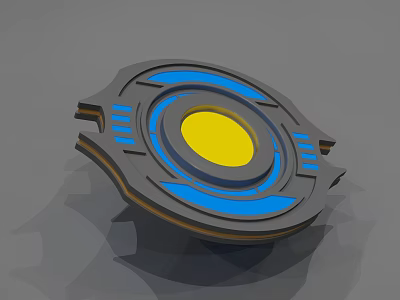 Circular Technological Device With Blue Rings And Yellow Central Circle 3d model
