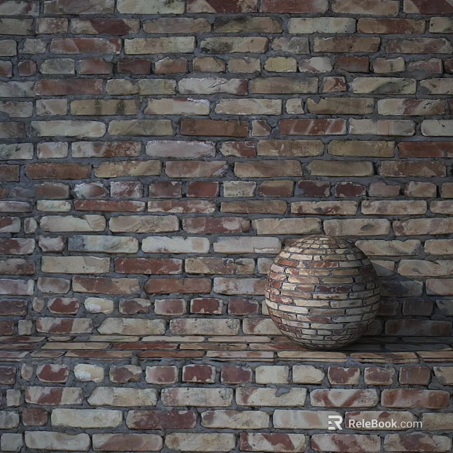 Circular Brick Decorative Element Placed Against Rustic Brick Wall Background 3d model 