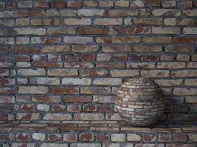 Circular Brick Decorative Element Placed Against Rustic Brick Wall Background 3d model