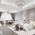 Luxurious Bedroom Interior With Crystal Chandelier Tufted Headboard And Area Rug