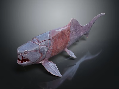 Aquatic Animal Shark Sculpture Featuring Gray and Red Color Sharp Teeth Fins and Reflective Surface 3d model