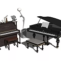 Elegant Musical Instruments Setup With Grand Upright Pianos Stools Floor Lamp Sheet Music And Decor