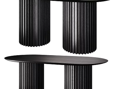 Contemporary Black Dining Table With Fluted Wooden Legs And Oval Top 3d model
