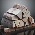 Neatly Stacked Split Wood Logs Showing Natural Texture On Wooden Base